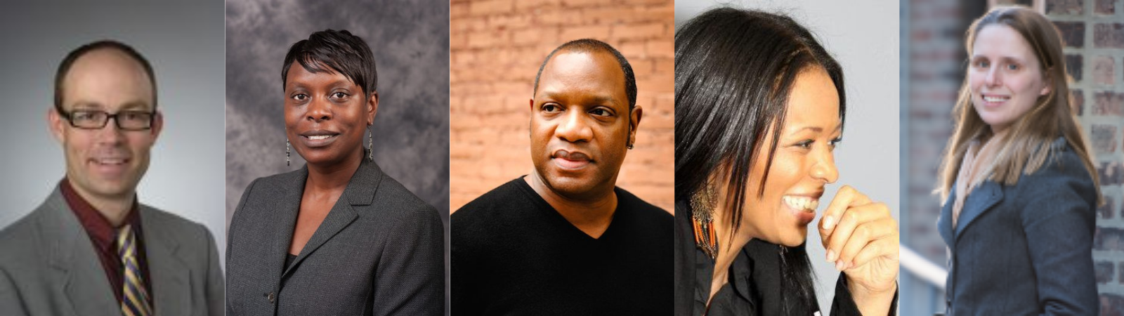 Headshots of Spencer Piston, Margarita Simon Guillory, Louis Chude-Sokei, Saida Grundy, and Katherine Levine Einstein.