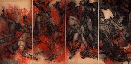 "II Fire" by Iri and Toshi Maruki. Photo courtesy of BU Art Galleries.