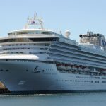 The Diamond Princess cruise docked in Hobart under the sun