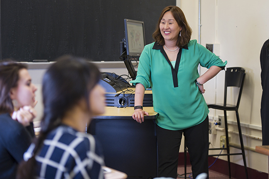 Prof Jaemin Roh in her Advanced Reading And Writing In Korean class for a story on boom in Korean students.