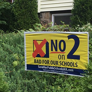 Sign on Lawn says "Vote no on 2"