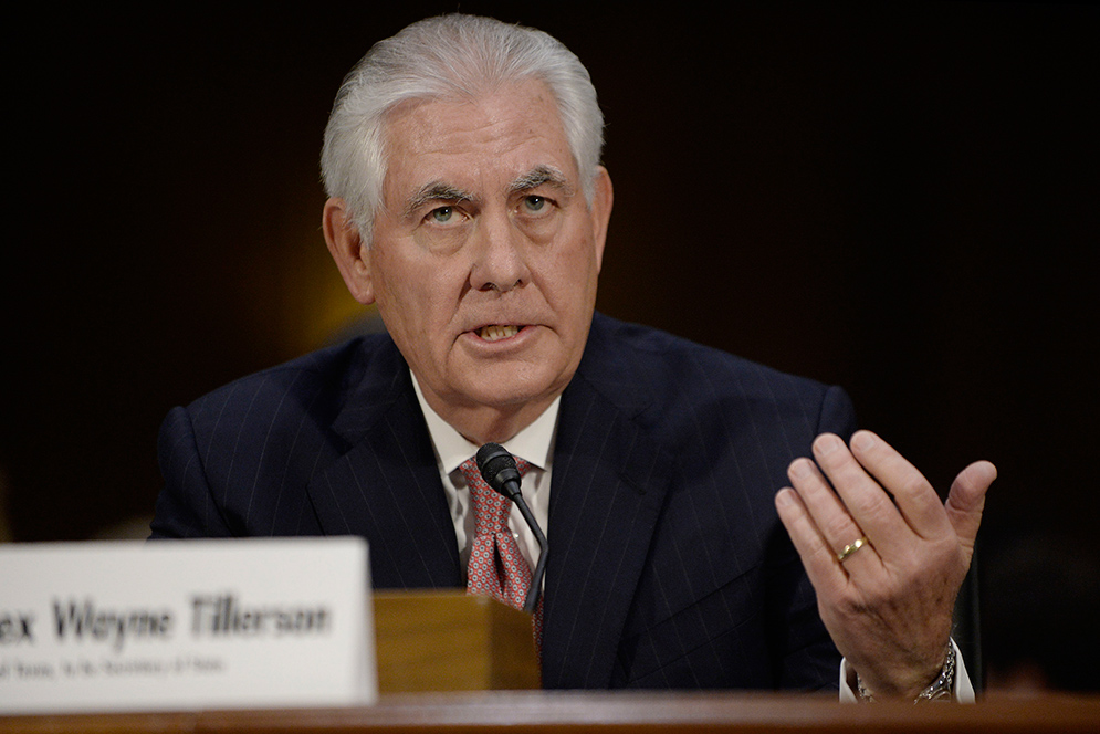 Secretary of State nominee Rex Tillerson speaks during his Senate confirmation hearing