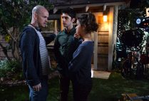 Peter Paige directing actors David Lambert and Maia Mitchell