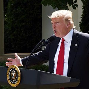 Donald Trump makes and announcement in the White House Rose Garden that the United States would withdraw from the Paris climate accord