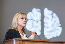 Boston University CTE expert Ann McKee speaks at a press conference showing results of research on the brain of former NFL player Aaron Hernandez who had CTE