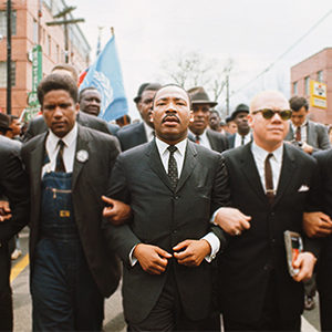 Martin Luther King leading march from Selma to Montgomery to protest lack of voting rights for African Americans. Beside King is John Lewis, Reverend Jesse Douglas, James Forman and Ralph Abernathy.
