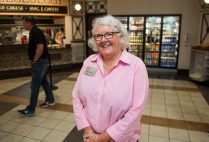 Barbara Laverdiere, retired BU Dining Services director, poses for a portrait in the George Sherman Union food court at Boston University.