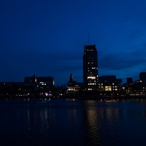 A view of the BU campus at night