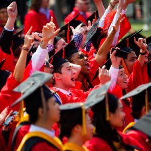 Boston University Class of 2019 graduates celebrate during the All-university Commencement ceremony