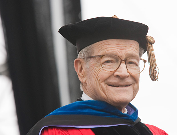 John Silber in commencement regalia