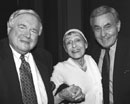 Film legend Luise Rainer, the first actor to win back-to-back Oscars, was interviewed by television movie host Frank Avruch (right) about her life and work at a Friends of the Libraries event on September 26. Rainer won Oscars for The Great Ziegfeld (1936) and The Good Earth (1937). With Rainer and Avruch is Howard Gotlieb, director of BU's Special Collections, which is celebrating its 40th anniversary this year. Photo by Allan E. Dines, Northstar Photography