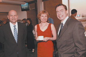 Metcalf Award winners Anatoly Temkin (from left), Rosanna Warren, and David Marchant. Photo by Fred Sway