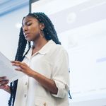 A student presents in the CAS writing class