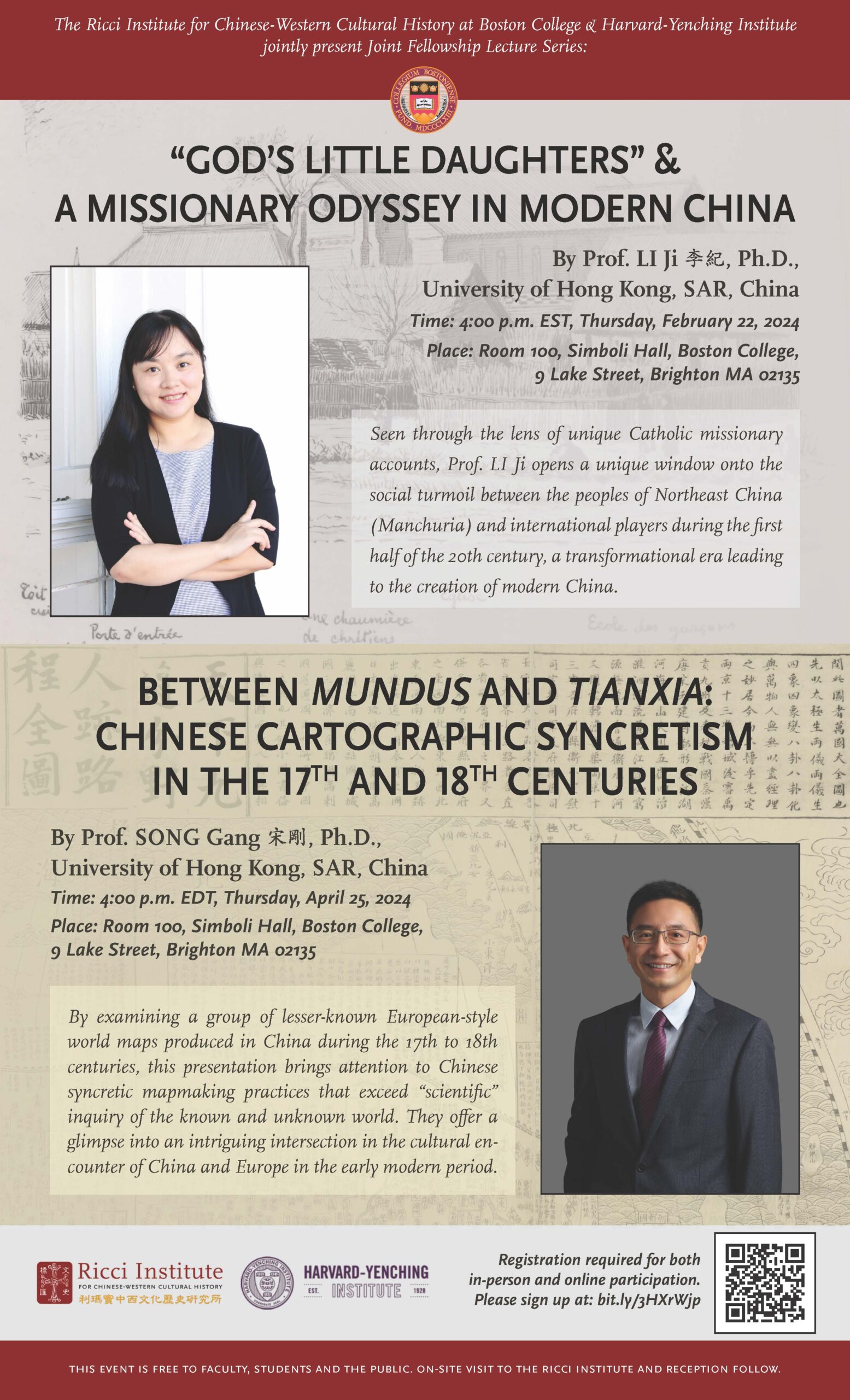 a flyer with pictures of two individuals and textual descriptions of their lectures