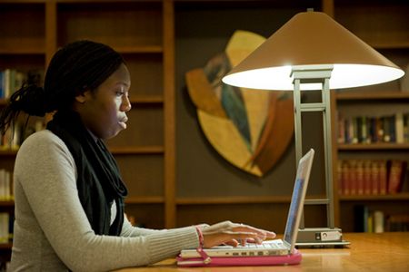 Preparing for finals - Myriam Coulibaly (CGS’10) finds a quiet spot in the Katzenberg Center. Photo by Kalman Zabarsky Preparing for finals: Myriam Coulibaly (CGS’10) finds a quiet spot in the Katzenberg Center. Photo by Kalman Zabarsky