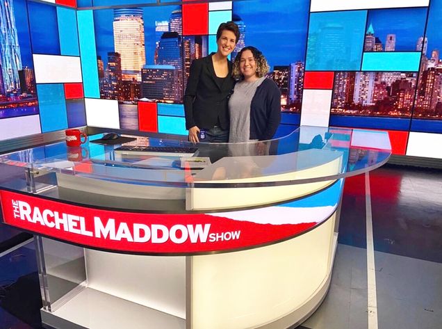 Rachel Maddow and Cheyenne Darcy Amaya on the set of The Rachel Maddow Show.