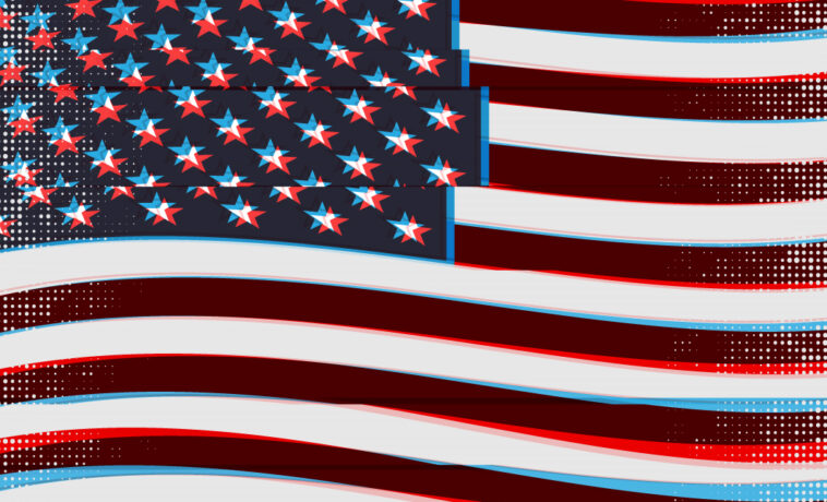 American flag drawing with glitch effect.