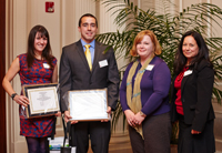 (l-r) Anthony Westwater Jong Memorial Community Dental Public Health Pre-Professional Award recipients Jolie Goodman, DDS 15 (UCSF) and Aaron Mertz DMD 16 with Colgate rep Christine Ochsner and Oral Health Promotion Director Kathy Lituri