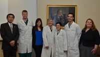 (l-r) Dr. Laisheng Chou, Erik Harriman, Alena Mehtani, Dean Jeffrey W. Hutter, Erica Weinberg, Grant Murray, and Dr. Michelle Henshaw