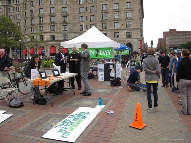 Dennis Carlberg - Bow Tie, Sustainability Director 10-16-13 Carbon day members promote carbon awareness in Copley Square on October 16, 2013. Photo by Sayaka Yamaki