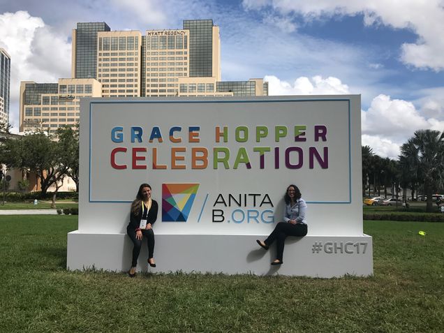 Pictured from left to right: Eugenia Almandoz (ECE '18) and Laura Salinas (ECE '18) at the Grace Hopper Celebration.