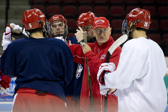 Jack Parker at BU men's ice hockey team practice