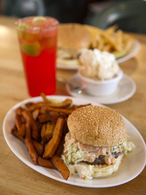 People’s Republic of Cambridge burger and fries at Mr. Bartley's Gourmet Burgers, Harvard Square, Cambridge, MA