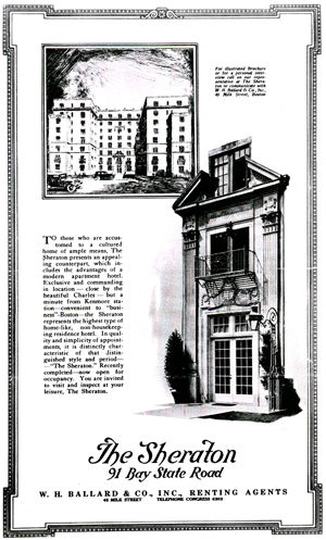 The Sheraton Hotel promotional announcement 1923 The Sheraton Hotel promotional announcement 1923, Shelton Hall, Kilachand Hall, Bay State Road, Boston University Charles River Campus