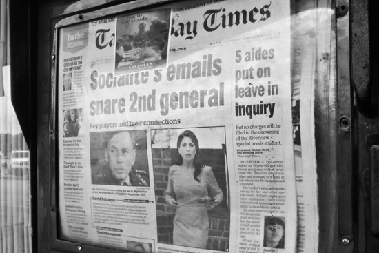 Tampa Bay Times newspaper, CIA Director General David Howell Petraeus and Jill Kelley front page