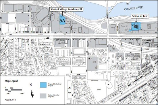 BU Institutional Masterplan Map 1 Boston University BU, Boston Redevelopment Authority, Zoning commission, Charles River Campus Institutional Master Plan IMP, construction