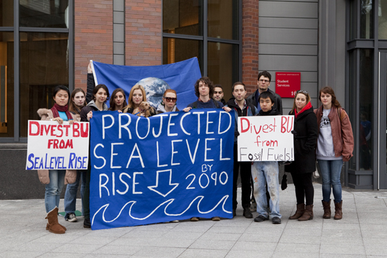 Divest BU, climate change action, sea level rise, Boston University student groups organizations, college and university campus fossil fuel divestment movement, divest university endowments from fossil fuel investments