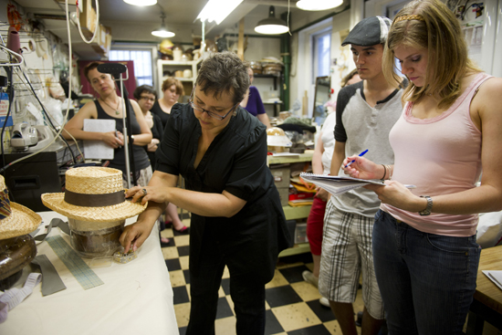 Boston Universtiy BU, College of Fine Arts CFA, millinery class, costume design, lecturer Denise Wallace Spriggs, Huntington Theatre, theatre fashion design, hatmaking