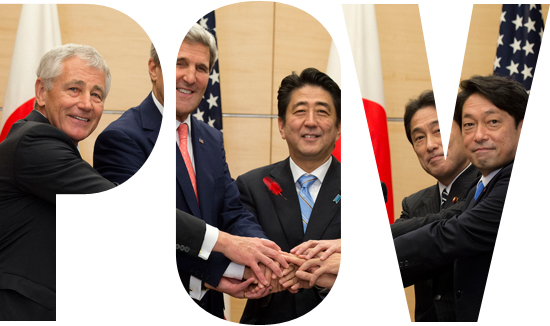 Secretary of Defense Chuck Hagel, Secretary of State John Kerry, Japanese Prime Minister Shinzo ABE, Japanese Minister of Foreign Affairs Fumio KISHIDA, and Minister of Defense tsunori ONODERA