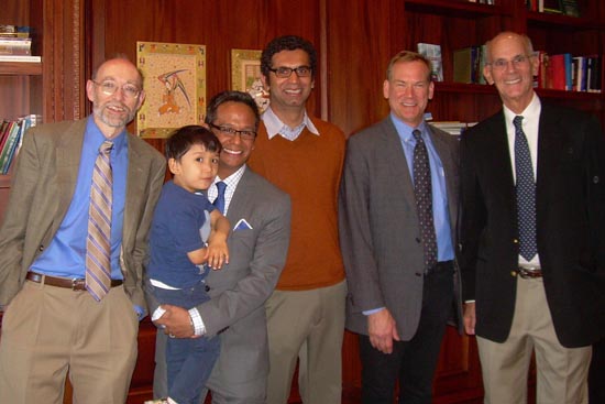 Inaugural Gitner Award winners, Andrew Duffy, Manher Jariwala, Pankaj Mehta, Bennett Goldberg, Gerald Gitner, Gerald and Deanne Gitner Family Innovation in Teaching with Technology Award, Boston University