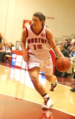 With 1,971 career points, Katie Terhune (COM’04) is BU women’s basketball’s all-time leading scorer. Photo courtesy of BU Athletics