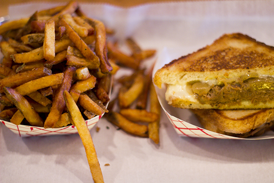 "Mighty Rib" and Truffle Fries at Roxy's Grilled Cheese in Allston, MA
