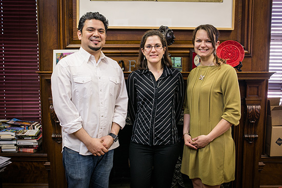 Kahn Award winners Josué Rojas (from left), Ivana Jasova, and Courtney Lynn Nelson will each receive $10,000 to help them transition into professional artistic careers. Photo by Dan Aguirre