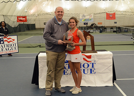Iryna Kostirko (CAS’18) collected three singles and three doubles victories, earning this year’s Patriot League Tournament MVP award.