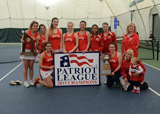 The Boston University women’s tennis team clinched the program’s 24th conference title and 15th NCAA berth by defeating Navy 4-0 on April 26. Photos by Phil Inglis