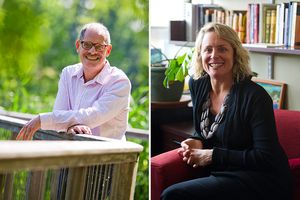 Samuel Hammer, Associate Professor of Natural Sciences and Mathematics at Boston University College of General Studies, and Meg Tyler, poet and associate professor of humanities at Boston University College of General Studies