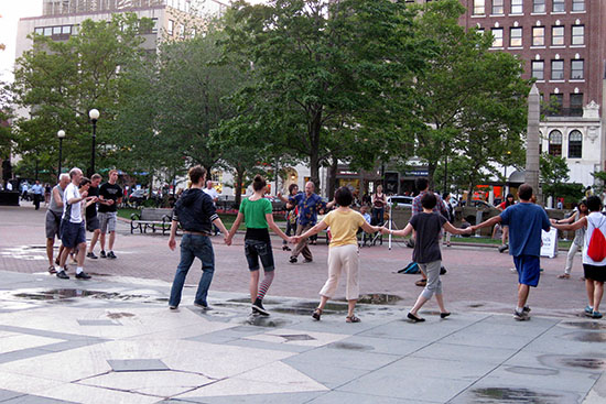 Folk dancing in Copley Square, Boston, MA