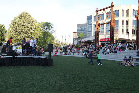 Assembly Row’s Baxter Riverfront Park is the site of live music events every Monday and Thursday night through September 28. Photo by Team Shred Photography
