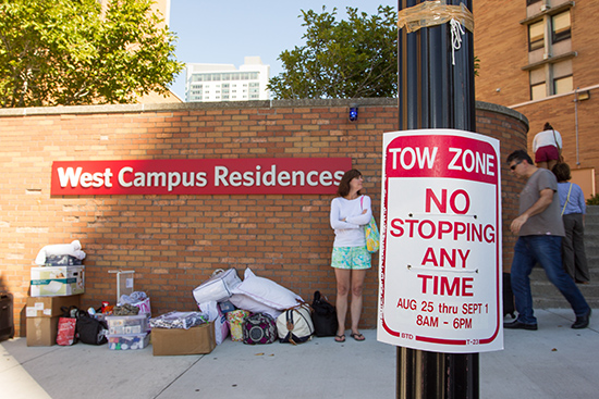 No Parking sign during Boston University Charles River Campus Fall Semester Move-in