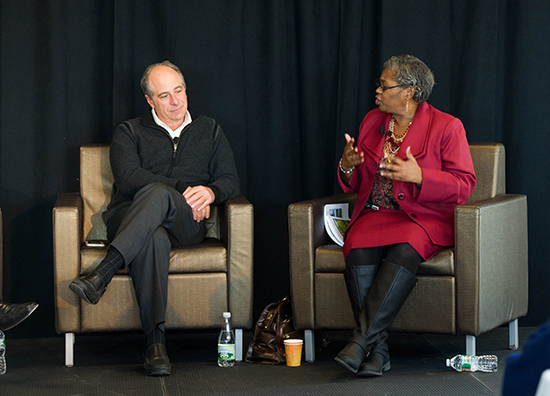 John Rosenthal, cofounder of Stop Handgun Violence, and Clementina Chéry, president and CEO of the Louis D. Brown Peace Institute, appealed to Medical Campus students and faculty to get involved in gun control efforts last week. Photo by Cydney Scott