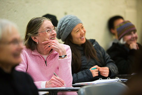 Beverly Wiggins (left) is one of 25 older students  auditing Yudkin’s Beethoven appreciation class through Metropolitan College’s Evergreen program. 