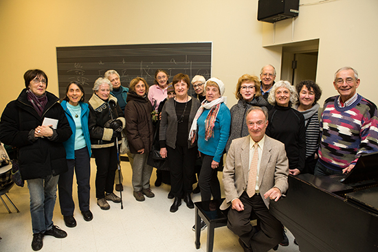 Yudkin, codirector of the BU Center for Beethoven Research, with a group of older students auditing his class through the Evergreen program.