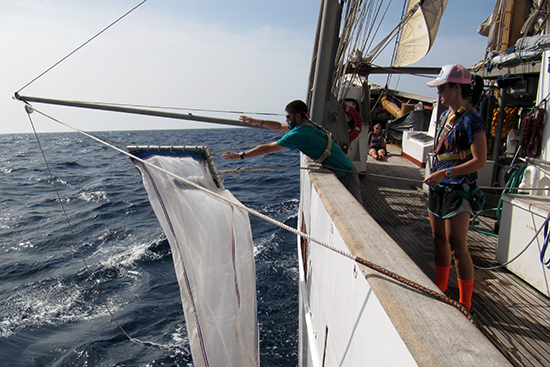 Students deployed Neuston Net, which is used to collect organisms that live in the ocean’s top—or neuston—layer. Photo by Amy Siuda