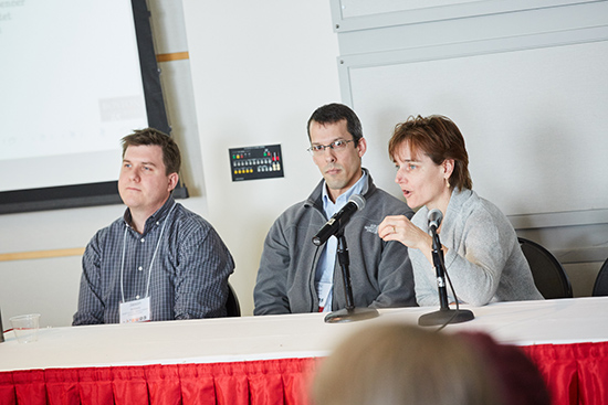 Boston University School of Public Health professor Josee Dupuis speaks during a Q&A panel at Boston University Data Science Day