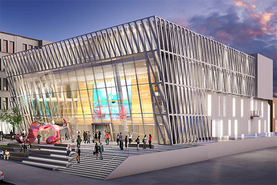 Artistic Rendering of the outside of the new Boston University College of Fine Arts Performance Theater