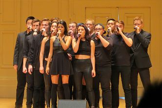 The BU Bostones brought down the house at the ICCA semifinals at Symphony Hall April 17, and are competing to the finals in NYC on April 30. Photo by Roe Osborn
